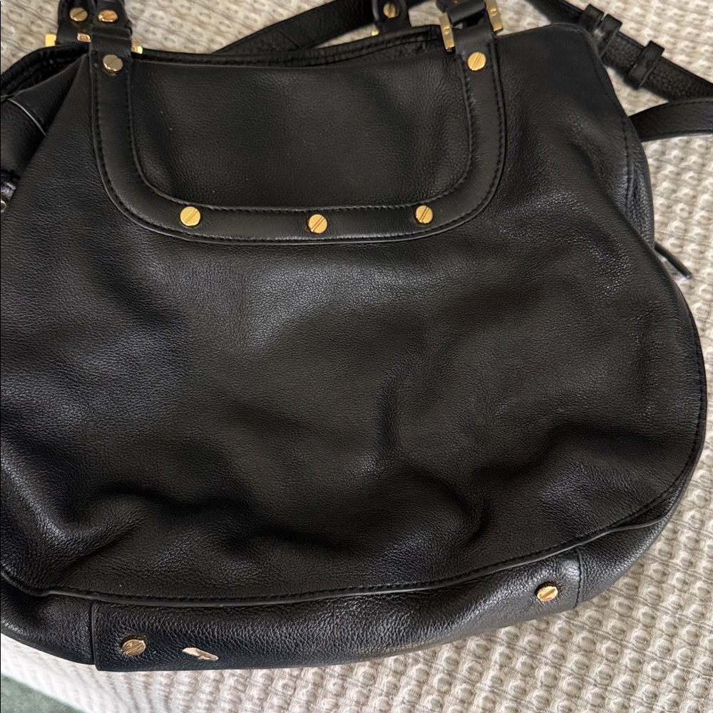 Tory Burch Black Leather Shoulder Bag with Gold Logo Medallion - Picture 6 of 9